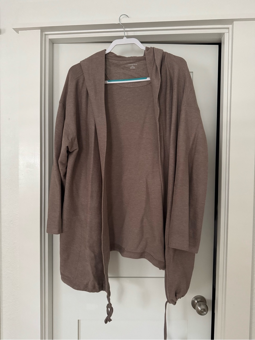 Lands' End Hooded Open Front Cardigan - Taupe Brown